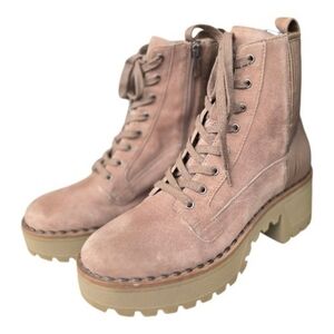 Vince Camuto Movelly Hiker Boot Tan Suede Zip Up Lace-Up Ankle Boots.